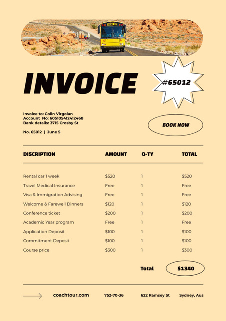 Bills for Bus Travel Tour Invoice – шаблон для дизайну