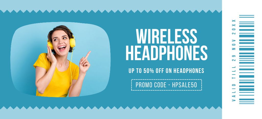 Modèle de visuel Promo of Modern Wireless Headphones - Coupon 3.75x8.25in