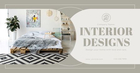 Simple and Cozy Interior Design on Grey Facebook AD Design Template