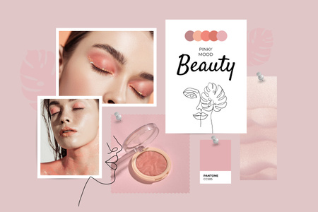 Ontwerpsjabloon van Mood Board van Vrouw met zachte make-up