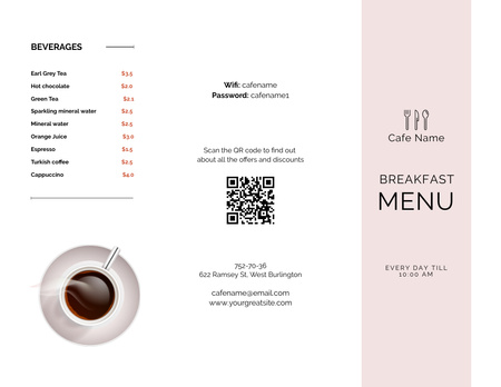 Cafe Breakfast and Beverages Offer Menu 11x8.5in Tri-Fold Design Template