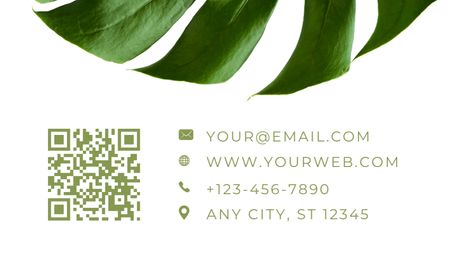 Florist Services Ad with Green Leaves of Monstera Plant Business Card US Design Template