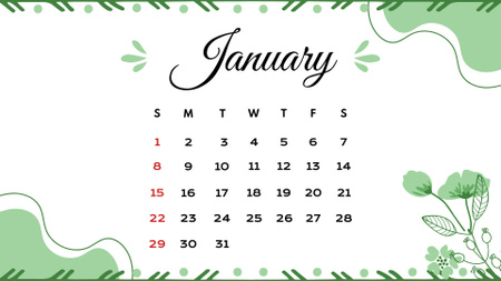 Ontwerpsjabloon van Calendar van Illustratie van Groene Installatiebladeren