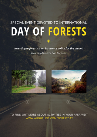 Template di design giornata internazionale delle foreste evento con vista sulla strada forestale Postcard A6 Vertical