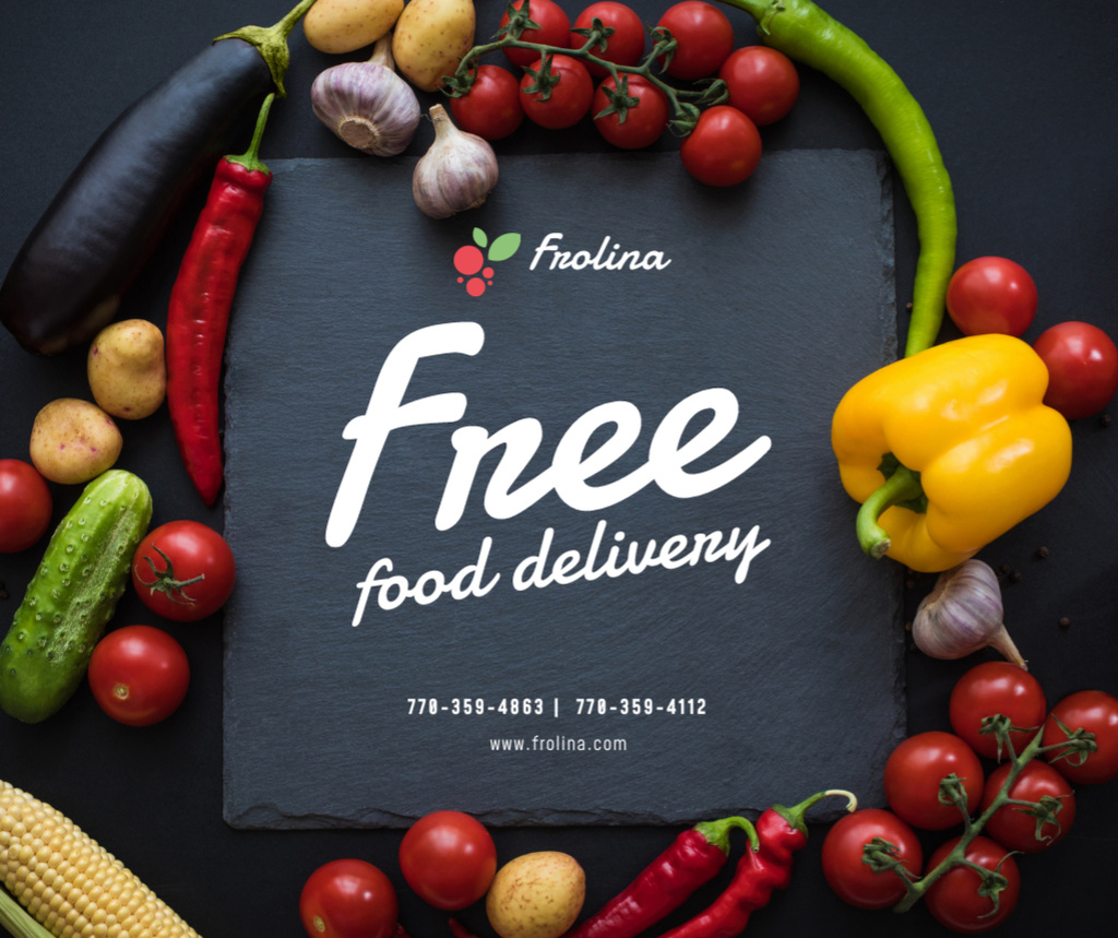 Food Delivery Service in vegetables frame Facebook Design Template