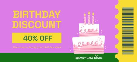 Birthday Discount Voucher on Purple Coupon 3.75x8.25in Design Template