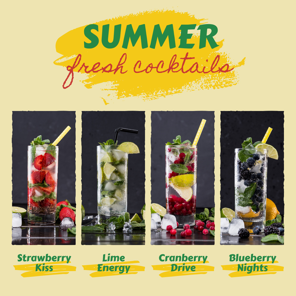 Fresh Summer Cocktails Menu Instagramデザインテンプレート