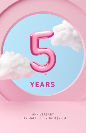 Ontwerpsjabloon van Invitation 5.5x8.5in van Anniversary Celebration Announcement With Cute Clouds