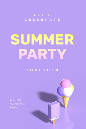 Plantilla de diseño de Summer Party Announcement with Sweet Ice Cream Invitation 6x9in 