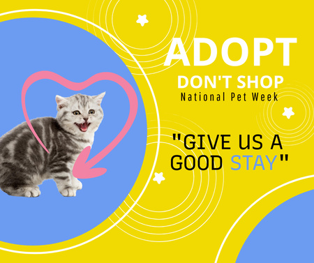 Pets Adoption Club Ad with Cute Kitten Facebook Design Template