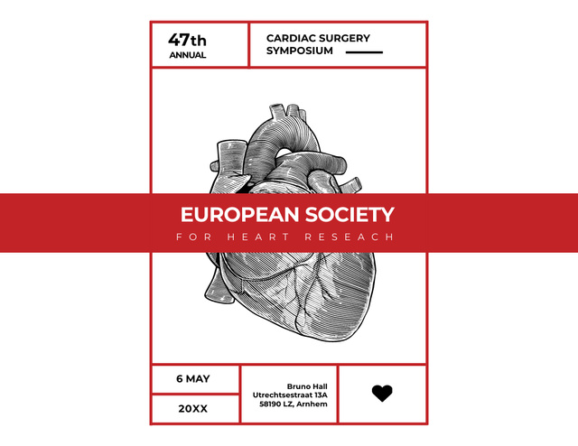Cardiac Surgery Symposium Ad with Human Heart Sketch Flyer 8.5x11in Horizontal Modelo de Design