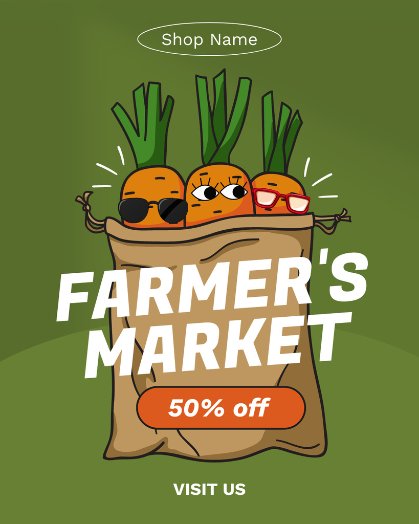 Cool Announcement of Discount on Vegetables at Farmers Market Instagram Post Vertical Design Template