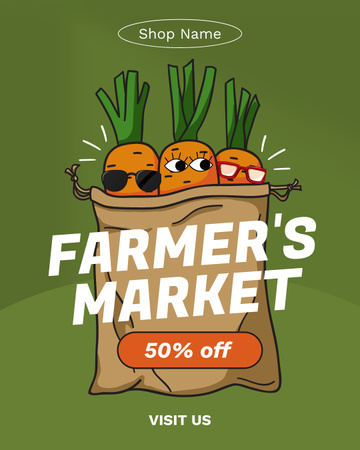 Cool Announcement of Discount on Vegetables at Farmers Market Instagram Post Vertical Design Template