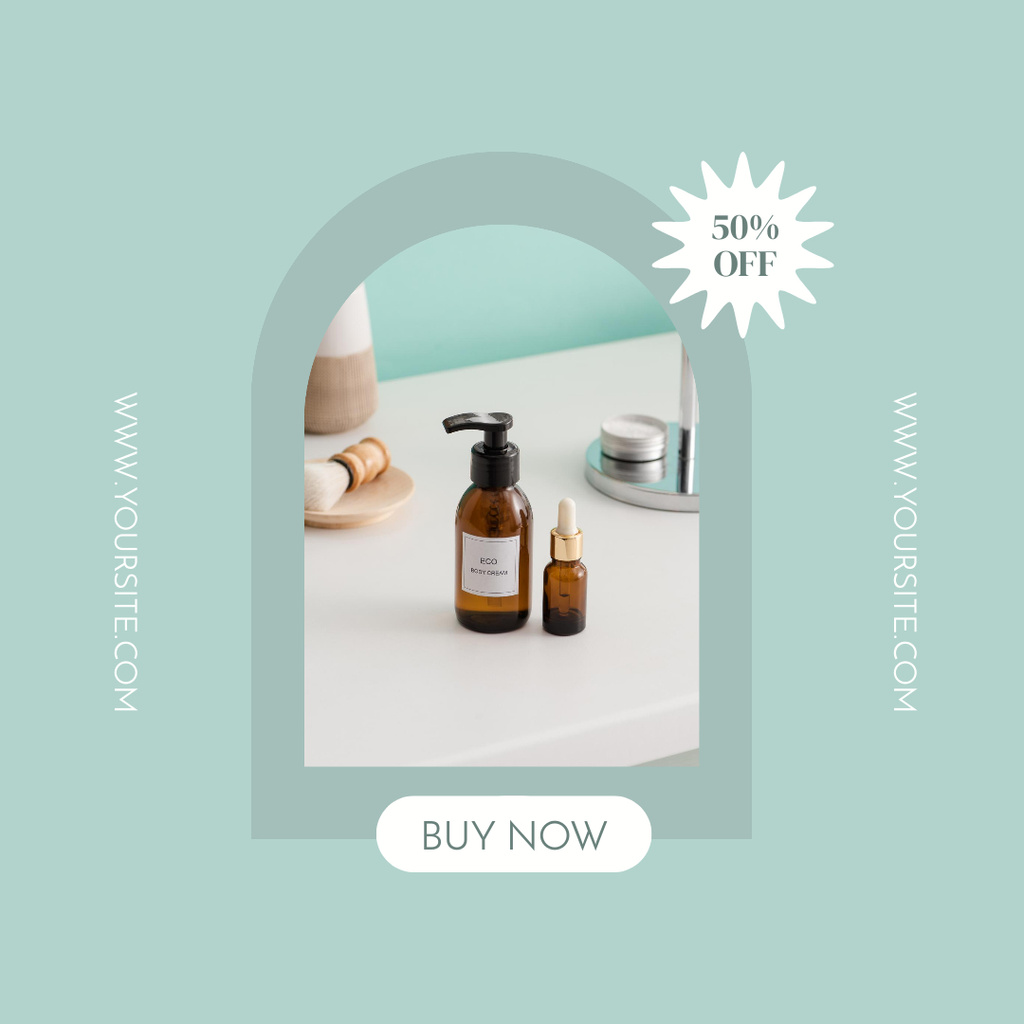 Skincare Offer with Cosmetic Serum on Blue Instagram Design Template