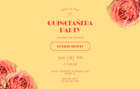 Announcement Of Quinceañera Celebration In Yellow Invitation 4.6x7.2in Horizontal Design Template