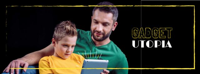 Ontwerpsjabloon van Facebook cover van Parenting Tips Father with Son Using Tablet