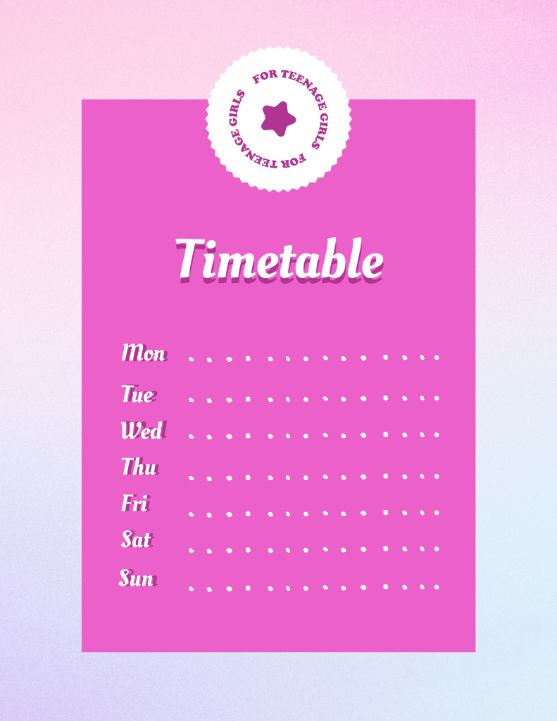 Week Timetable for Girls in Pink Notepad 8.5x11in Πρότυπο σχεδίασης