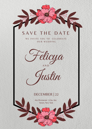 Wedding Invitation Card with Simple Floral Invitation Tasarım Şablonu
