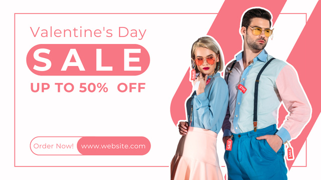 Valentine's Day Sale with Young Fashionable Couple in Love FB event cover Design Template