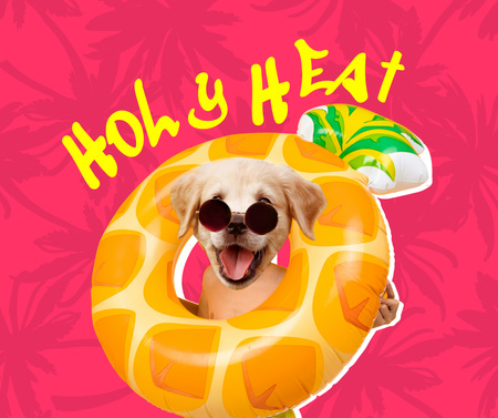 Funny Cute Dog in Bright Inflatable Ring Facebook Šablona návrhu