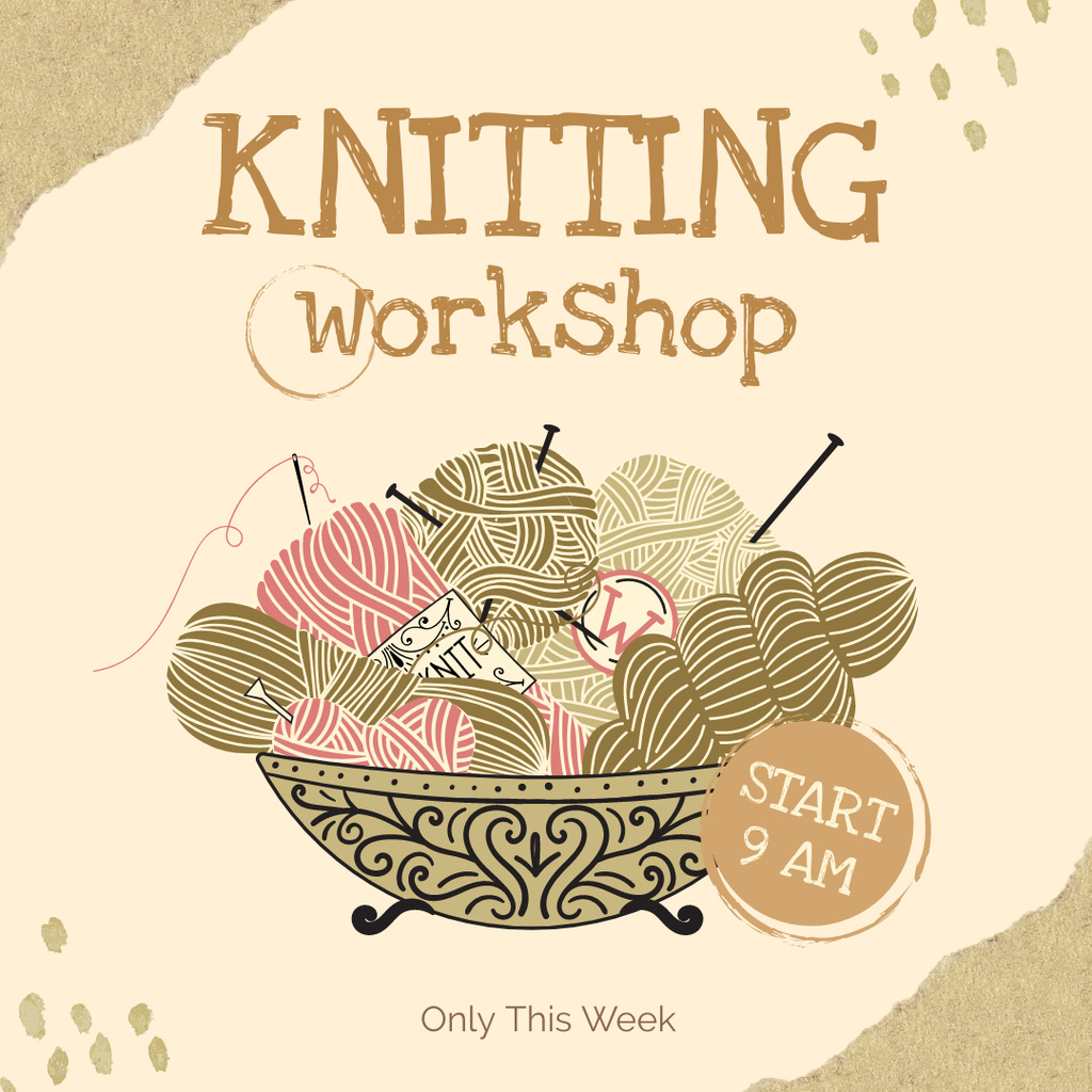 Ontwerpsjabloon van Instagram van Knitting Fair Announcement with Skeins of Yarn
