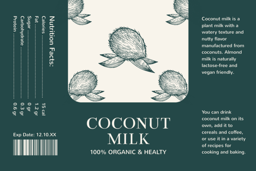 Organic Coconut Milk Label Šablona návrhu