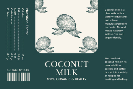 leite de coco orgânico Label Modelo de Design