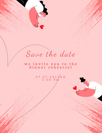Template di design annuncio di nozze con coppia che tiene cuori Invitation 13.9x10.7cm