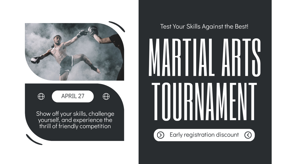 Martial Arts Tournament with Boxers on Ring FB event coverデザインテンプレート