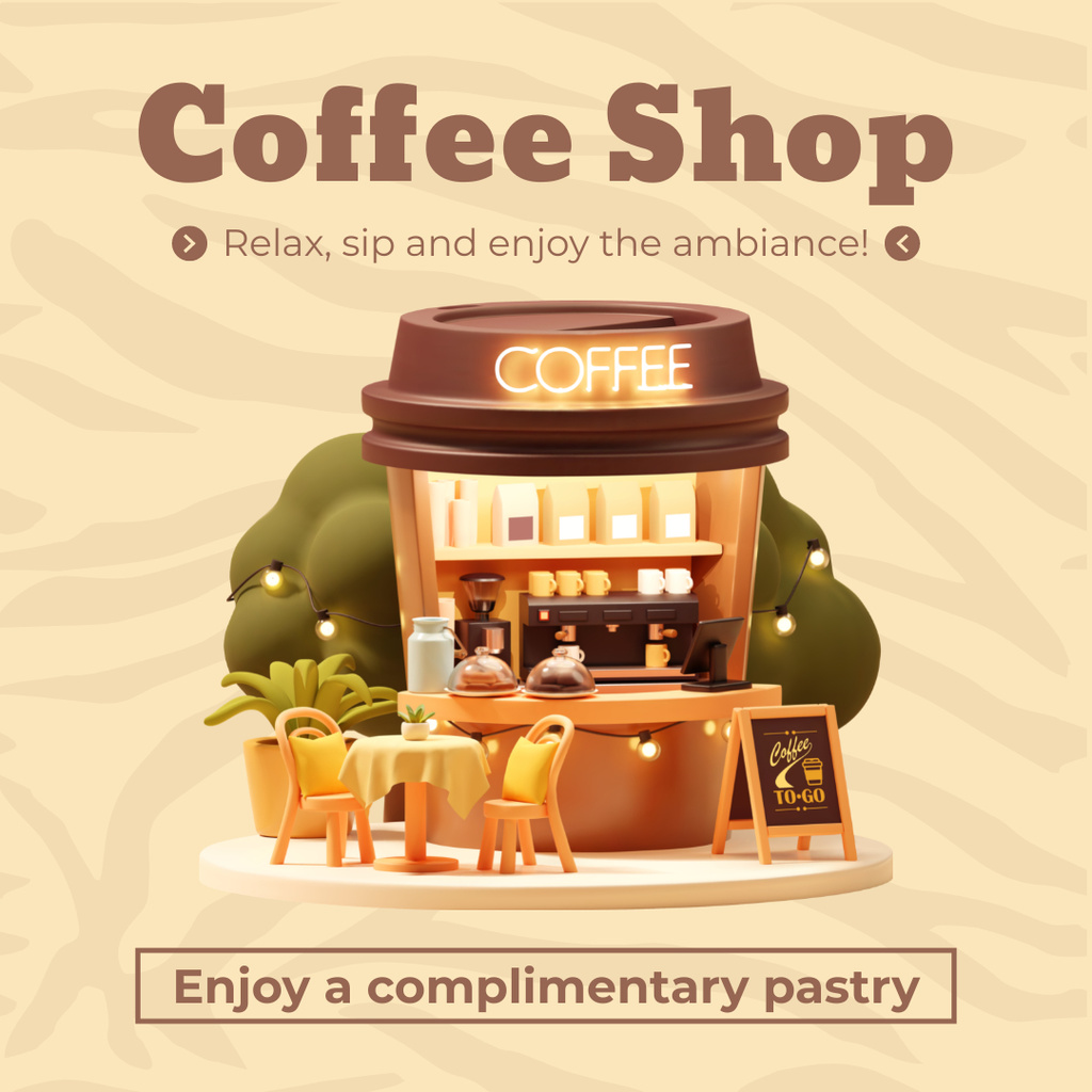 Complimentary Pastry In Cozy Coffee Shop Offer Instagram Tasarım Şablonu