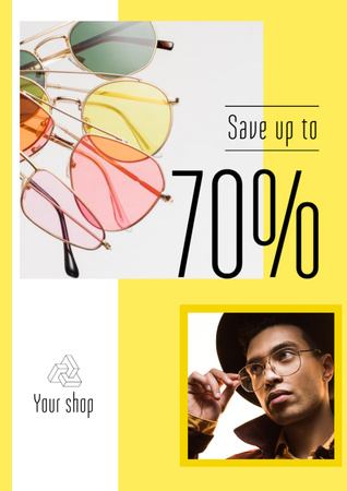 Sunglasses Promotion with Stylish Handsome Young Man Flyer A4 Design Template