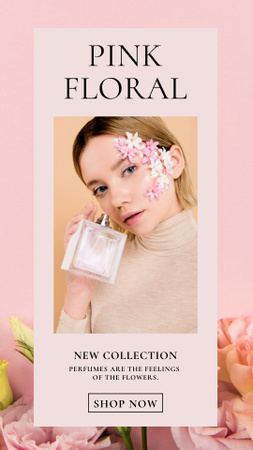 Girl with Floral Makeup Holding Bottle of Perfume Instagram Story Tasarım Şablonu