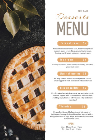 List Of Pies and Desserts With Description Offer Menu tervezősablon