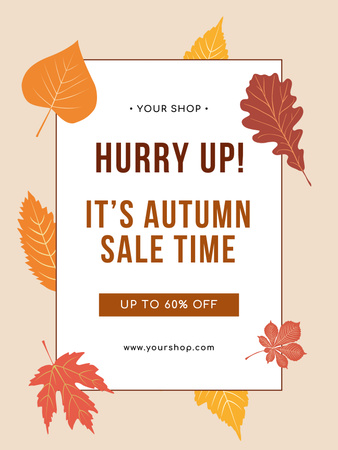 Autumn Sale Announcement with Leaves Poster US Design Template