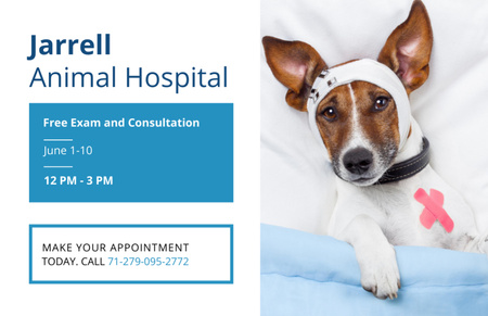Animal Hospital Ad with Cute Injured Dog Flyer 5.5x8.5in Horizontal Modelo de Design