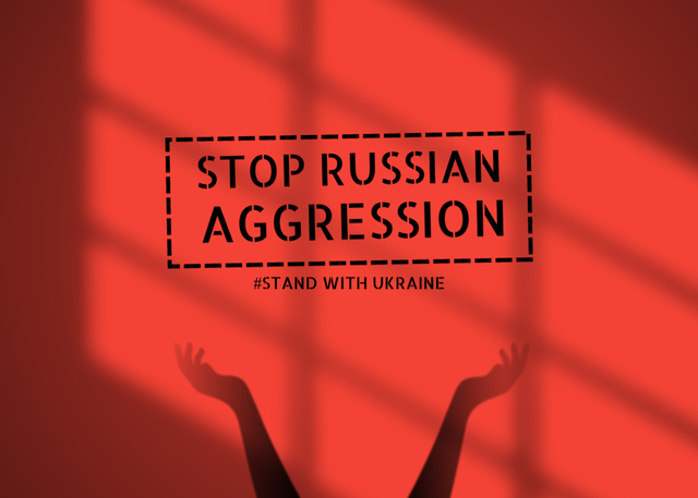 Stop Russian Aggression in Ukraine with Silhouette of Hands Flyer 5x7in Horizontal Design Template