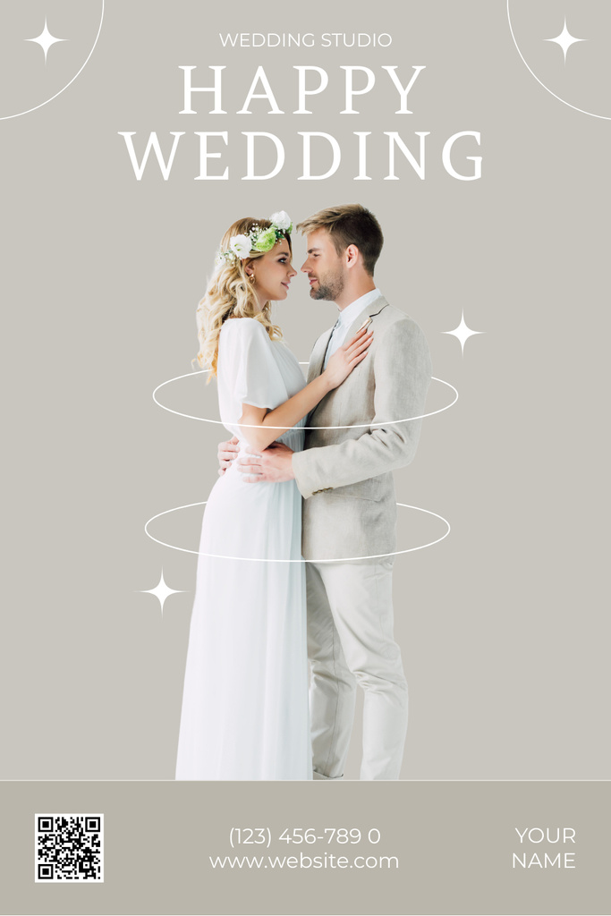 Wedding Studio Ad with Beautiful Loving Couple Pinterest Modelo de Design