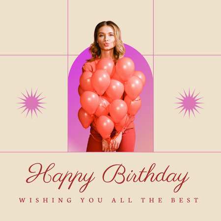 Beautiful Woman with Many Balloons on her Birthday Instagram Design Template