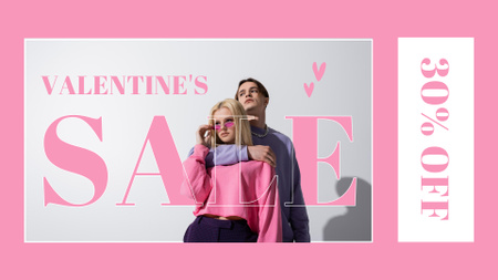 Valentine's Day Sale with Couple in Love on Pink FB event cover Design Template