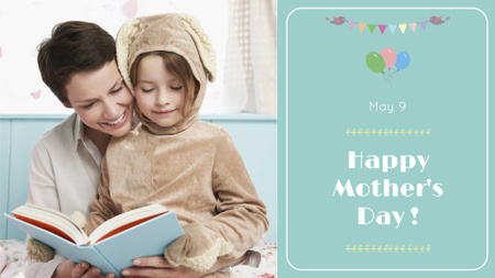 Mother's Day Greeting with Mother reading with Child FB event cover Design Template