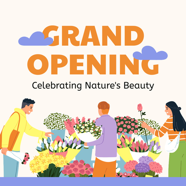 Florist Shop Grand Opening With Flowers Bouquets Instagram AD Tasarım Şablonu