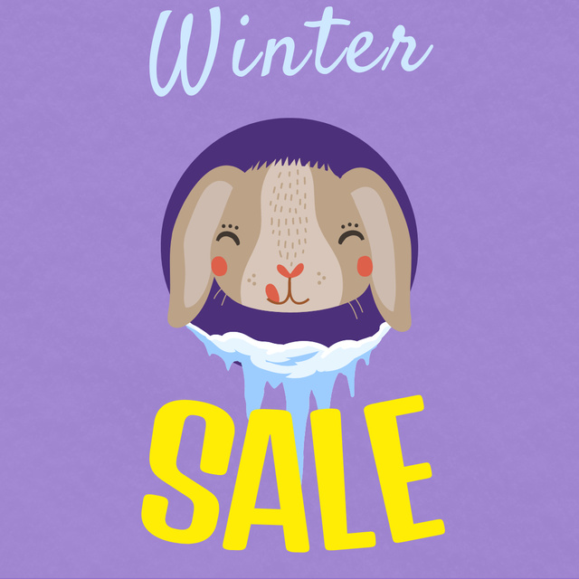Ontwerpsjabloon van Instagram van Cute Rabbit And Winter Sale Announcement
