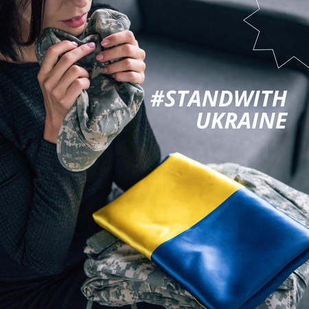 Állj Ukrajnával zászlóval és katonai egyenruhával Instagram tervezősablon