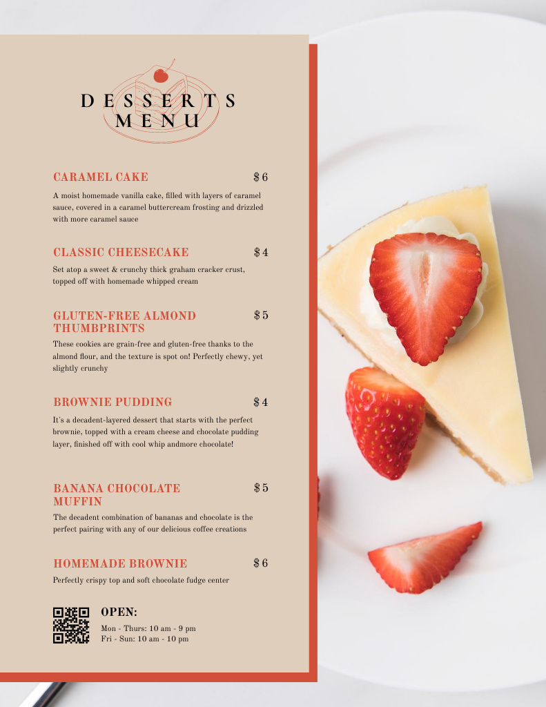 Fresh Fruits Desserts Offer Menu 8.5x11in Design Template