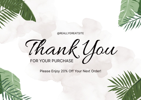 Thank You For Your Purchase Message with Green Leaves Card Design Template