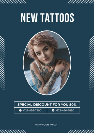 Designvorlage Sonderrabatt für neue Tattoos im Salon für Poster