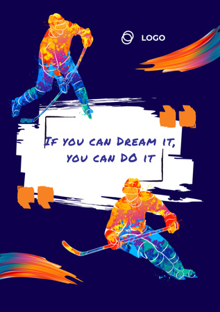 Modèle de visuel Phrase inspirante avec des joueurs de hockey - Postcard A5 Vertical