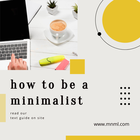 Modèle de visuel Concept de style de vie minimaliste avec un homme travaillant sur un ordinateur portable - Instagram