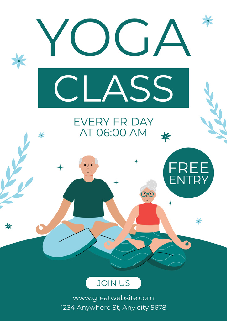 Designvorlage Yoga Class For Seniors With Free Entry für Poster