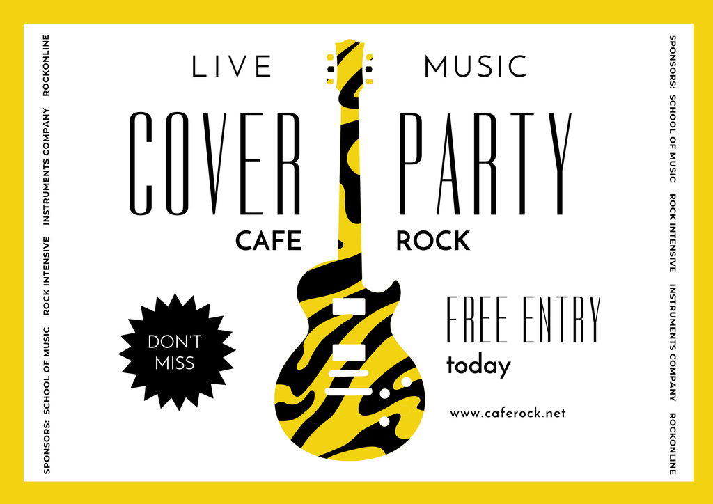 Spirited Party Announcement with Illustration of Guitar Poster B2 Horizontal Design Template